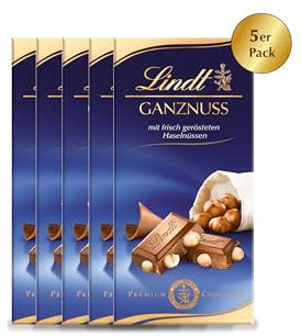 Lindt & Sprüngli Ganznuss Tafel, 5er Pack (5 x 100 g)