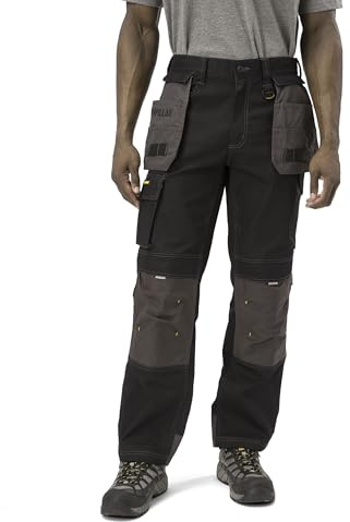 Caterpillar H2O Defender Water Resistant Work Pants for Men with Reinforced Knees, Bellowed Cargo Pocket and Tool Bags, Black/Graphite - 30W x 34L
