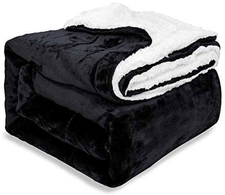 EHC King Size Sherpa Flannel Fleece Throw Blanket - Fluffy Soft Thick Microfiber Solid Warm Blankets for Bed and Couch, Black, 200 cm x 240 cm