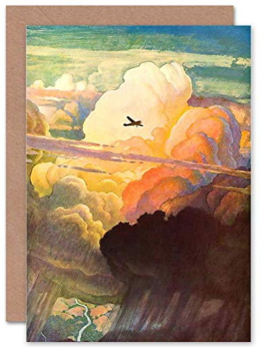 Wee Blue Coo PAINTING SKY CLOUDS AEROPLANE FLIGHT 1938 BLANK GREETINGS CARD