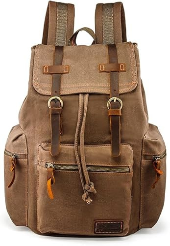 GEARONIC Mochila de lona vintage de cuero para laptop de 15 pulgadas, bolsa de senderismo universitaria de 21 L, Marrn, L, Mochilas rucksack