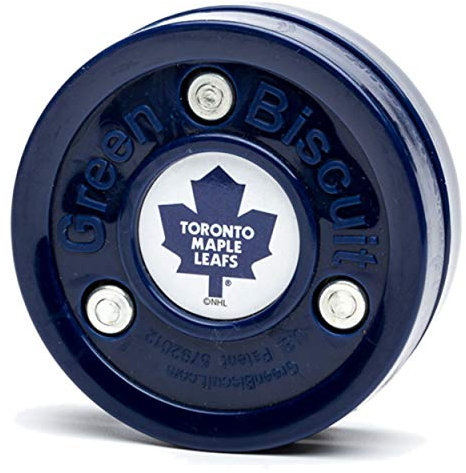 Green Biscuit NHL Pucks - Toronto Maple Leafs - Hockey Training Puck, Stays Flat, Passing/Handling Street Hockey