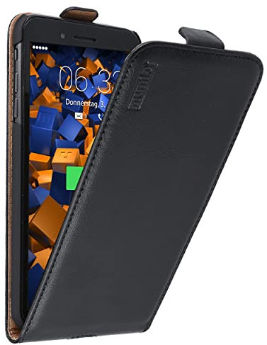 mumbi Echt Leder Flip Case kompatibel mit iPhone 7 Plus / 8 Plus Hülle Leder Tasche Case Wallet, schwarz