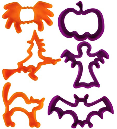 Halloween Plastic Play Dough Cutters for Baking, Halloween Cookie Cutters for Kids, Playdough Modelling Pack of 6 Shape Cutters.