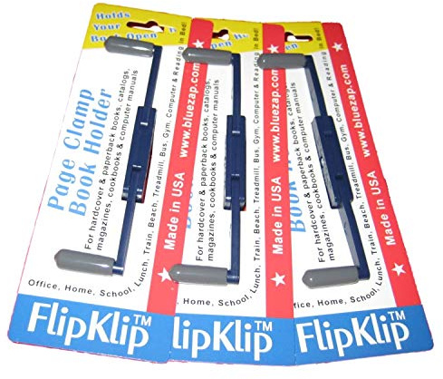 FlipKlip Portable Book Page Holder for Hands Free Reading in Bed, on The Go, on The Treadmill & Exercise Bike - Works on Hardcovers, Paperbacks, Magazines, and Comic, Art, Piano and Recipe Books