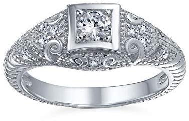 AAA CZ Viktorianischer Vintage Art Deco Stil Erbstück Milgrain 1CTW Princess Brilliant Solitaire Verlobungsring Für Frauen .925 Sterling Silber