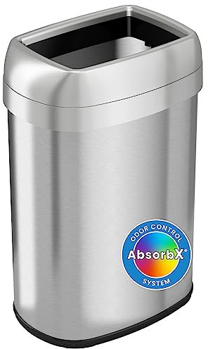 iTouchless 13 Gallon Dual-Deodorizer Oval Open Top Trash Can, Commercial Grade Stainless Steel, 49 Liter, 12-Inch Opening Garbage Can