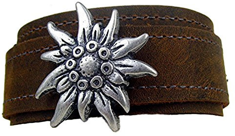 Leder Armband 3,5 cm breit Edelweiß Armschmuck Farbe hell braun