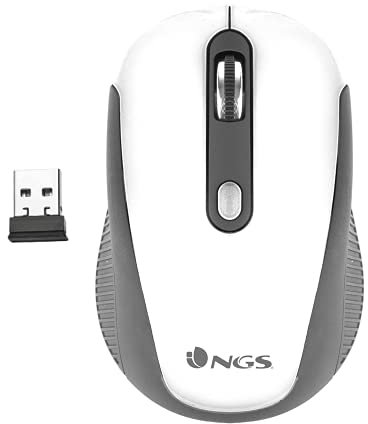 NGS HAZE - Mouse Ottico Senza Fili 2.4GHz, Mouse USB per Ordinatore o Laptop Con 3 Pulsanti e Scroll in Metallo, 800/1600dpi, Grigio