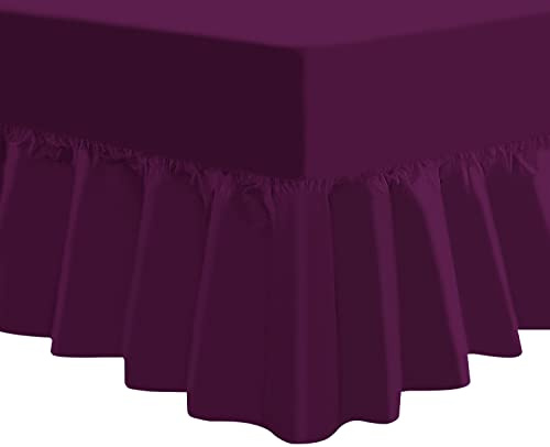 NIYS Luxus-Spannbettlaken, extra tief, mit Rüschen, in 14 Farben erhältlich, Plum/Purple, Doppelbett