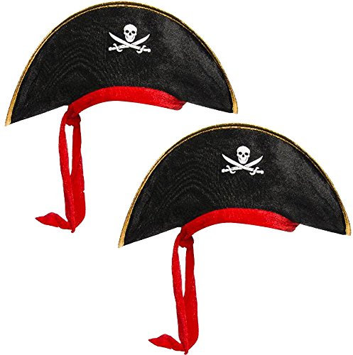com-four® 2 Piratenhüte für Kinder mit integriertem rotem Kopftuch für Motto-Partys oder andere Feiern