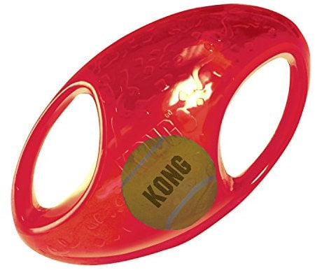 KONG - Jumbler Football - Interactive Fetch Dog Toy with Tennis Ball (Assorted Colours) - For Medium/Large Dogs