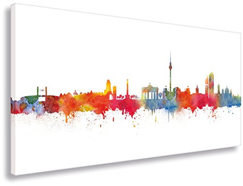 Leinwandbild von Kunstbruder / Wandbild Kunstdruck auf Leinwand / Berlin Skyline Stadt WEISS by DiChyk (div. Größen) - Kunst Druck auf Leinwand - Bild fertig auf Keilrahmen ! Graffiti like Banksy Art Gemälde Kunst Bilder (30x60cm)