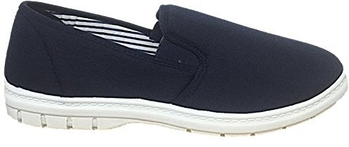 Foster Footwear Mens Shoe Tree BRETT Canvas Slip On Wider Fit Plimsoll Pump Trainer Slipper Deck Shoe ,Navy, 7 UK Wide