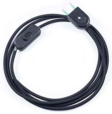 Cable Textil con Interruptor y Enchufe, 2x0,75mm, 2m, Negro