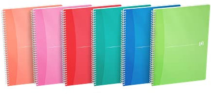 Oxford Spiral-Notizblock A4 kariert, My Colours, 180 Seiten, 4 aus 6 Farben, 5 Stück