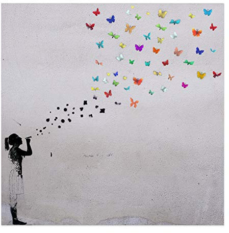Bild auf Leinwand Banksy Graffiti  Kunstdruck Street Art - Schmetterling Bubble (40x40 cm)