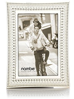 nambe Beaded Picture Frame, 4 x 6 | Photo Frame with Tempered Glass | Vintage and Contemporary Design | Tabletop Display Family, Friends, Wedding Gift, Home Office Décor | Silver Plate and Glass