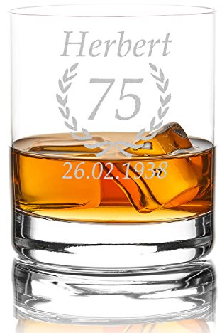 polar-effekt XXL Whiskyglas Personalisiert 420 ml Trink-Glas für Whiskey, Rum und Scotch - Geschenk-Idee für Männer - Motiv-Gravur Jubiläum Ährenkranz