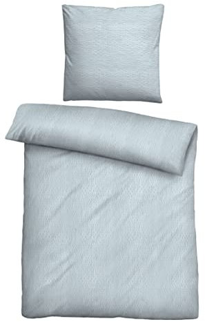 biberna Sleep & Protect 0022294 Bettwäsche Garnitur mit Kopfkissenbezug Baumwoll-Seersucker 1x 135x200 cm + 1x 80x80 cm hellblau