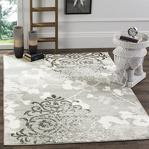 SAFAVIEH Adirondack Collection Accent Rug - 4' x 6', Silver & Ivory, Floral Glam Distressed Design, Non-Shedding & Easy Care, Ideal for High Traffic Areas in Foyer, Living Room, Bedroom (ADR114B)