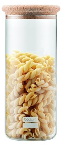 Bodum 8700-109-2 Yohki Vorratsdosen mit Korkdeckel, 2.5 L Vorratsdosen, Glas, Kork, Transparent, 12.3 x 12.3 x 28.499999999999996 cm