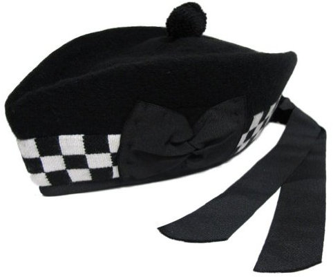 Tartanista - Herren Glengarry-Mütze - traditionell schottisch - Schwarz & schwarz-weiß kariert am Rand - 58 cm