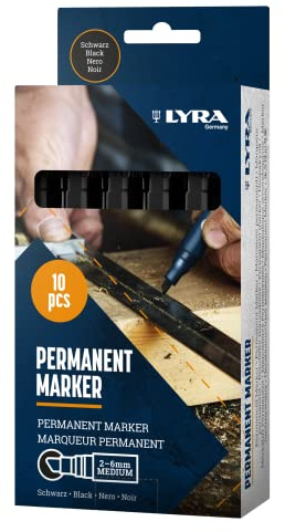 LYRA Permanent Marker schwarz Keilspitze mittel 2–6mm Kartonetui 10 Stk. | ideal geeignet für professionelle, lichtbeständige Markierungen, schnell trocknende, permanente Tinte