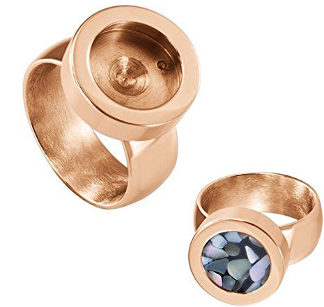 Quiges Edelstahl Wechselbare Mini Coin Münze Solitär-Ring Damen Rosegold Glänzend Durchmesser 16mm