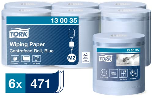 Tork Wiping Paper Multipurpose Towels/Paper Rolls Big 6 x 165m 130035 | Dispensers Ø 19cm Blue Suitable for M2 Centrefeed System