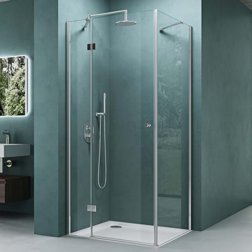 Mai & Mai cabine de douche en angle 100x80cm avec une porte paroi de douche avec bac à douche verre transparent de 6mm avec revêtement nano easy clean Rav05K