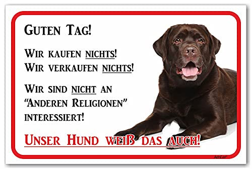 AdriLeo Schild - Vorsicht brauner Labrador Retriever - Wir kaufen nichts - (20x30cm) / Achtung Hund Wachhund robust langlebig UV-beständig wetterfestes Warnschild