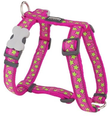 Red Dingo Designer Hundegeschirr, limettengrüne Sterne auf Hot Pink, 20mm x Halsumfang: 36-59cm / Körper 45-66cm Größe M