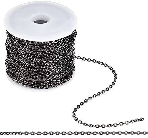 PH PandaHall 32.8fts Necklace Chain, 3mm Iron Flat Cable Chains Crafting Unwelded Jewellery Chains with Spool for Necklace Bracelets Anklet Hang Decorations DIY Jewelry Making