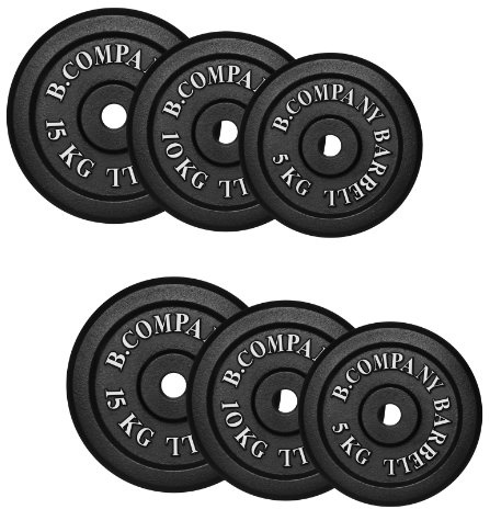 Bad Company Hantelscheiben aus Gusseisen I Gewichtsscheiben 30/31 mm für das Hanteltraining I 60 kg (2 x 5 kg, 2 x 10 kg, 2 x 15 kg)