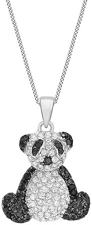 Tuscany Silver Damen Rolokette Mit Anhänger Sterling Silber Panda Schwarz und Weiß Zirkonia 46cm/18'