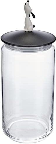Alessi | LulàJar AMMI21 B - Design Behälter für Hundefutter mit Dekorierter Deckel, Glas un Thermoplastisches Harz, Schwarz 27cm