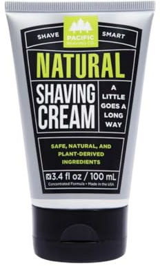 Pacific Shaving Company Natural Shaving Cream - Shea Butter + Vitamin E Shave Cream for Hydrated Sensitive Skin - Clean Formula for a Smooth, Anti-Redness + Irritation-Free Shave Cream (3.4 Oz)