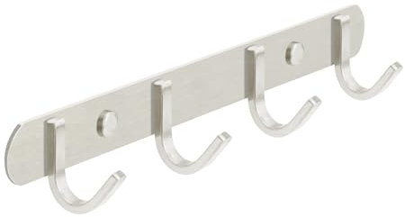Stahlia Garderobe (4 Haken) Garderobenhaken Kleiderhaken Wand Edelstahl gebürstet Garderobenleiste Wandgarderobe Hakenleiste Wandhaken zum Schrauben Haken