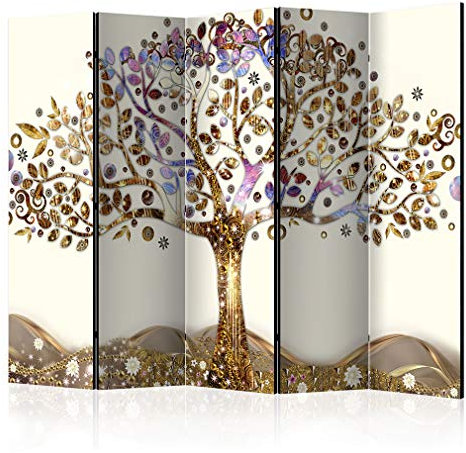 decomonkey Paravent Raumteiler Innen Baum 225x172 cm 5 Teilig Einseitig Room Divider Wall Raumteiler Stehend Trennwand Sichtschutz Spanische Wand Sichtschutzwand Wohnzimmer Holz Klimt
