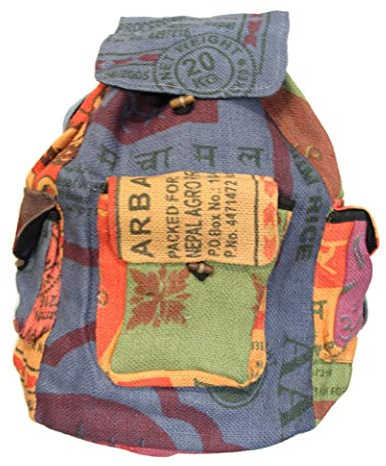 DharmaObjects Recycled Jute Rice Bag Bohemian Hippie Backpack Hand Made Nepal