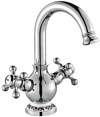 Retro Bad Waschbecken Zweigriff Kreuzgriff Armatur Wasserhahn Chrom Sanlingo Schwenkbar Serie RODA