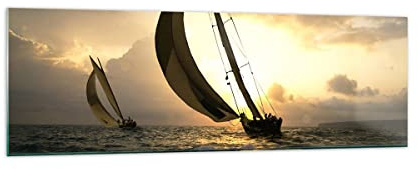 Panorama Bilder auf Glas 160x50cm Glasbild Schiff Sonnenuntergang Sonne Landschaft Groß XXL Wanddeko Schlafzimmer Küche Wandbilder Dekoration Wohnzimmer Modern Wand Kunstdruck Art GAB160x50-3158