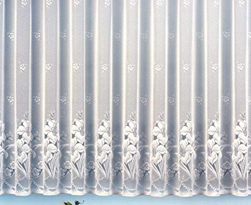 heimtexland Gardine Vorhang Jacquard Store mit Bleiband für schönen Fall weiß schönes Blumenmuster Allover mit Kräuselband/Universalschienenband HxB 145x750 cm für Fensterbreite 240-295 cm Typ43
