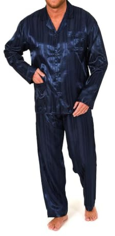Normann Satin Pyjama lang, durchgeknöpft, Schattenstreifen, 251 101 94 010