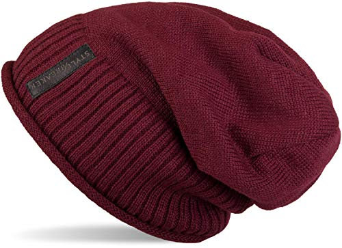 styleBREAKER Unisex Feinstrick Beanie Mütze mit weichem Fleece Innenfutter, warme Winter Strickmütze 04024065, Farbe:Bordeaux-Rot