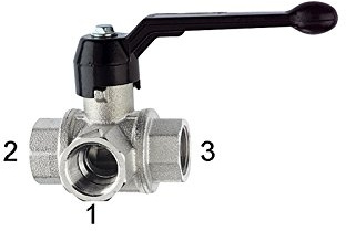 RIEGLER 103379-1081 E 3-Wege-Kugelhahn, Standard, L-Bohrung, Messing vern., Rp 1, DN 25, 1Stk