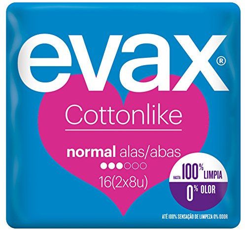 EVAX Cottonlike Normal Plus Damenbinden mit Flügeln, 2er-Pack mit 8 Stück (16 Stück), 100% sauber, 0% Geruch