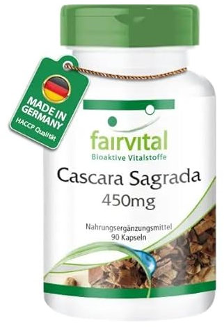 Fairvital | Cascara Sagrada Kapseln 450mg - 90 Kapseln - HOCHDOSIERT - VEGAN - Cascara Sagrada Rindenextrakt