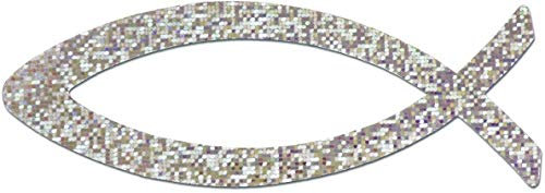 FISCHAUFKLEBER „ICHThYS“ 11 x 4 cm – in DIAMANT-OPTIK – Autoaufkleber & Tür-Aufkleber Fisch für INDOOR & OUTDOOR – Christliches Symbol für Auto, Fahrrad, Möbel, Fenster – MaMeMi Markenqualität